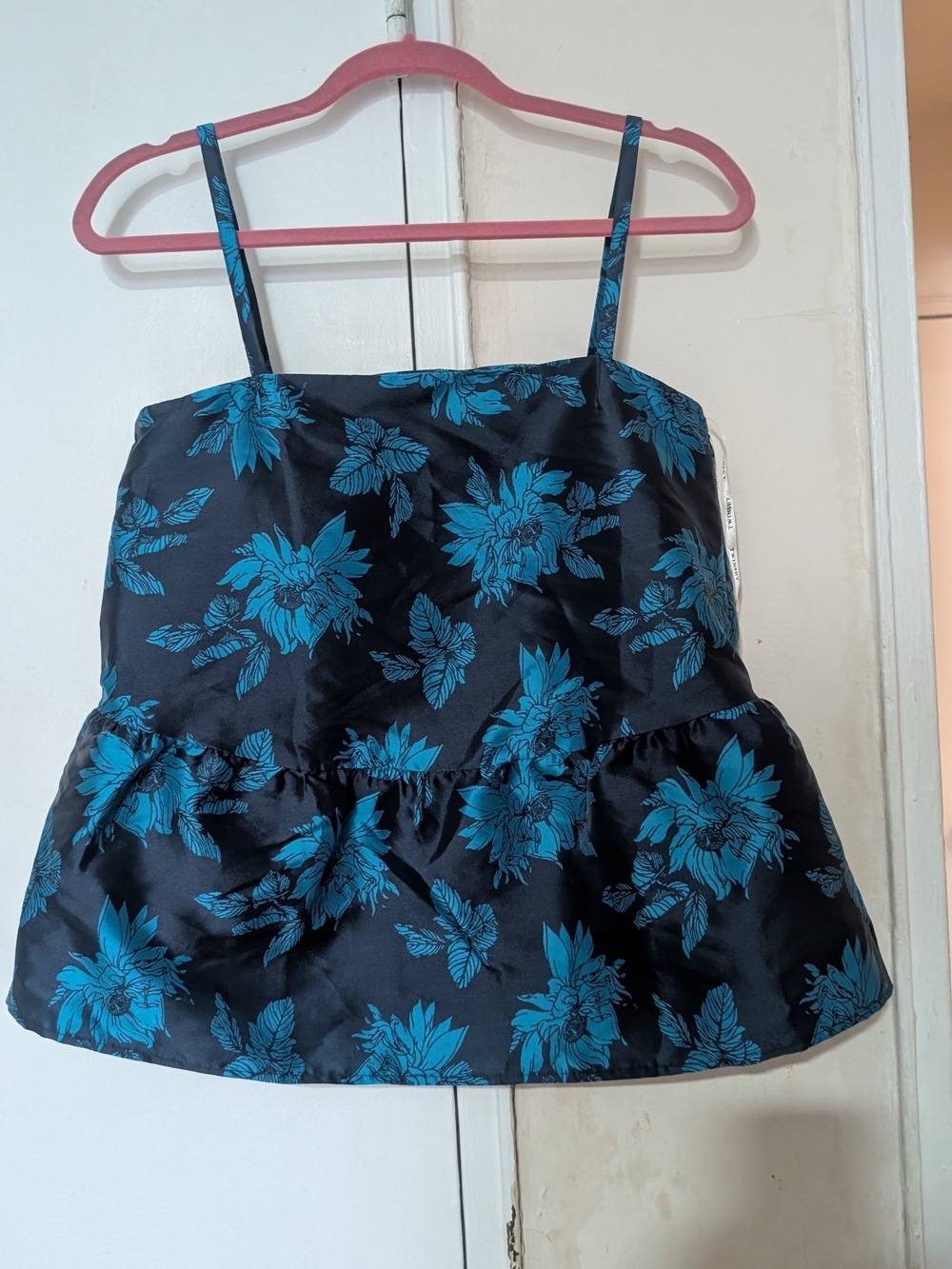 Twin-Set Black Satin Cami with Teal Floral Print